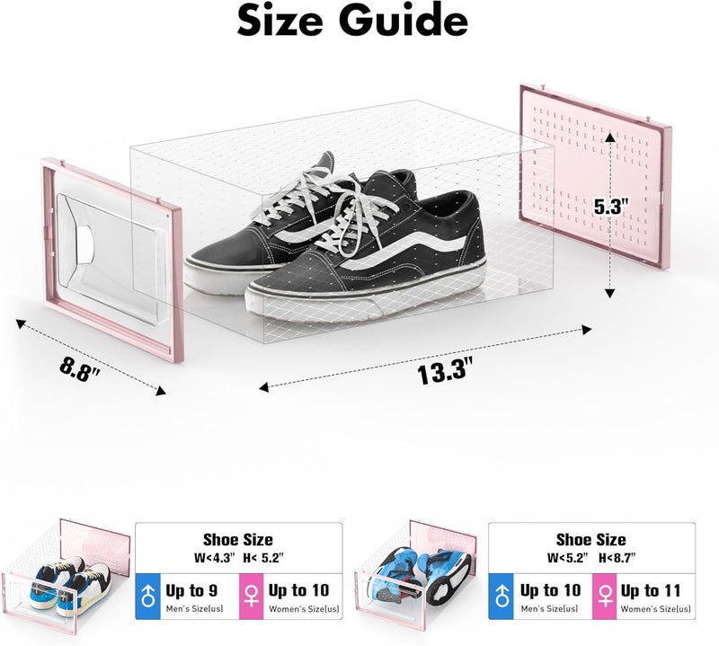 Foluck Shoe Storage Box, 15 Pack Clear Plastic Stackable Shoe Organizer for Closet, Interlocking Design Shoe Container Bins for Sneakers, Foldable Shoe Rack with Lids, Pink - Image 2